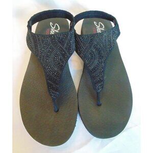 Skechers Sandals Womens 10 Meditation New Moon Slingback Black Sequin